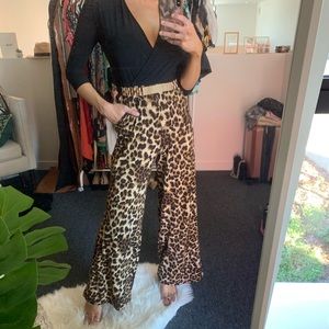 Black & Leopard Print Jumpsuit - Belt Included!